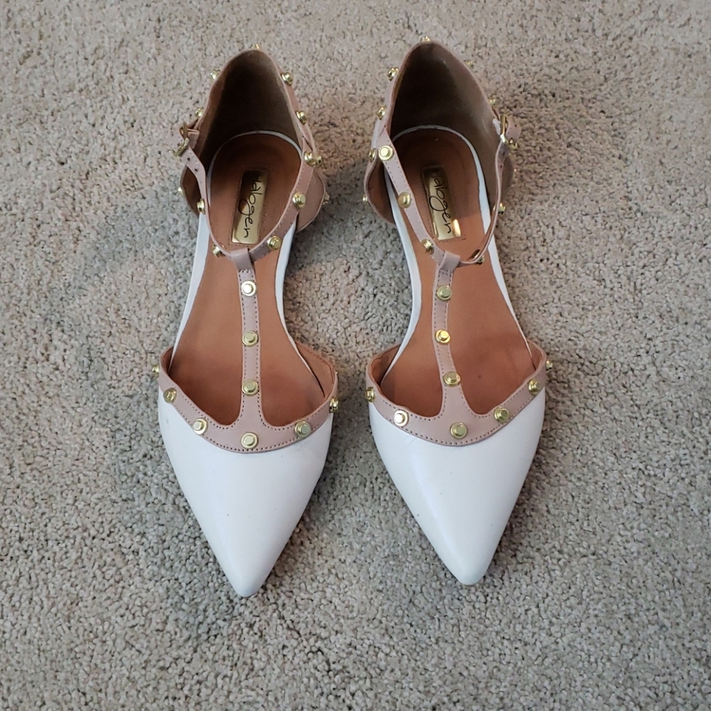 Halogen leather white studded flats